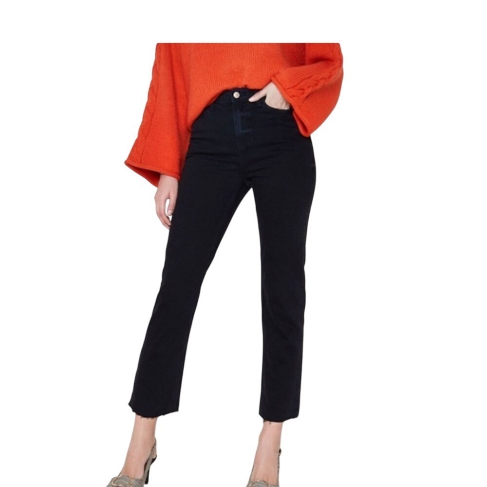 River Island Petite Black Wash High Rise Distressed Raw Hem Straight Leg Jeans - Picture 15 of 15